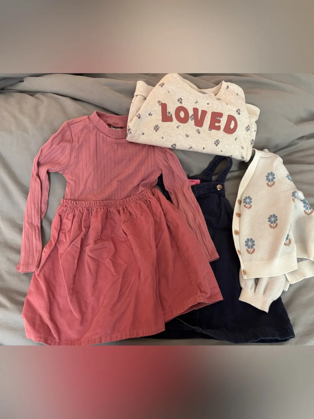 4T Bundle OshKosh B'gosh/Carters Pink Dress wNavy Dress & Floral Cardigan